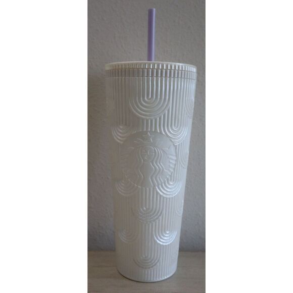 Starbucks 2023 White Pearl Shell Mermaid Siren Scales 24 oz Venti Tumbler - Picture 1 of 6